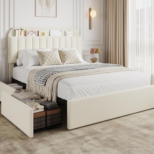 Beige queen size bed - size, frame